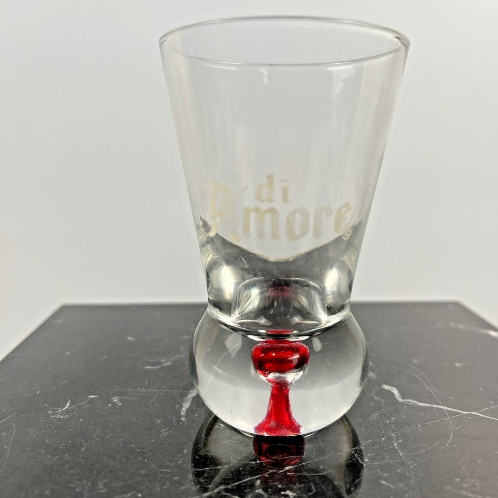 Di Amore Liqueur Shot Glass Clear with Red Accent Weighted Base Flared